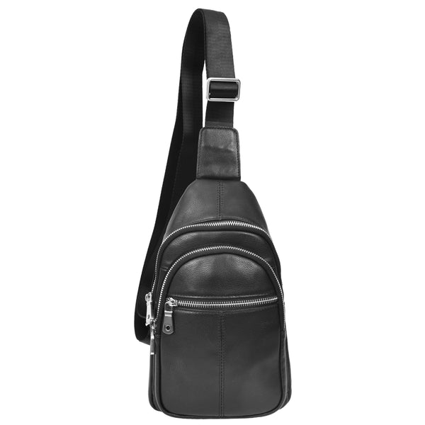 house of leather Real Leather Cross Body Chest Bag Emerson Black