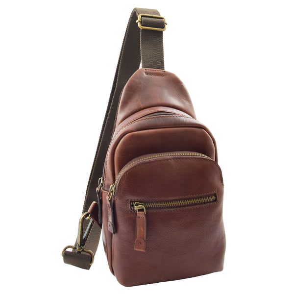 House Of Leather Real Leather Cross Body Chest Bag Kovrov Brown