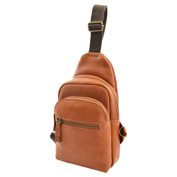 House Of Leather Real Leather Cross Body Chest Bag Kovrov Tan