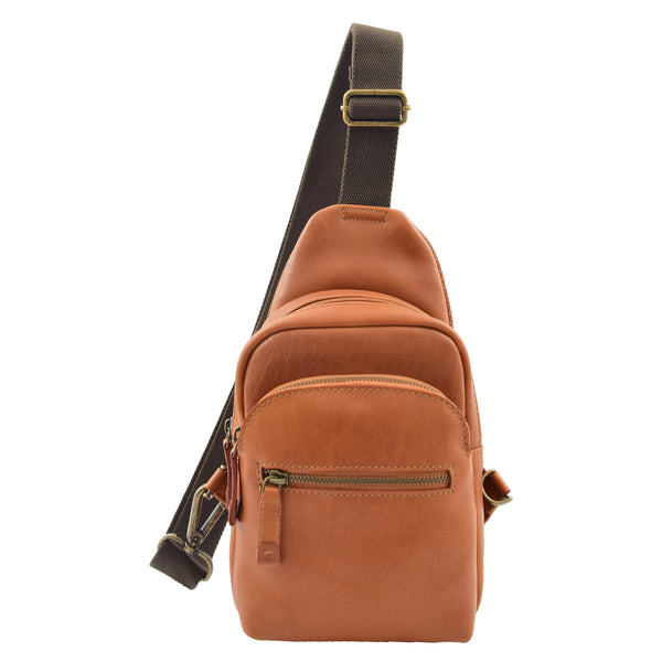 house of leather Real Leather Cross Body Chest Bag Kovrov Tan