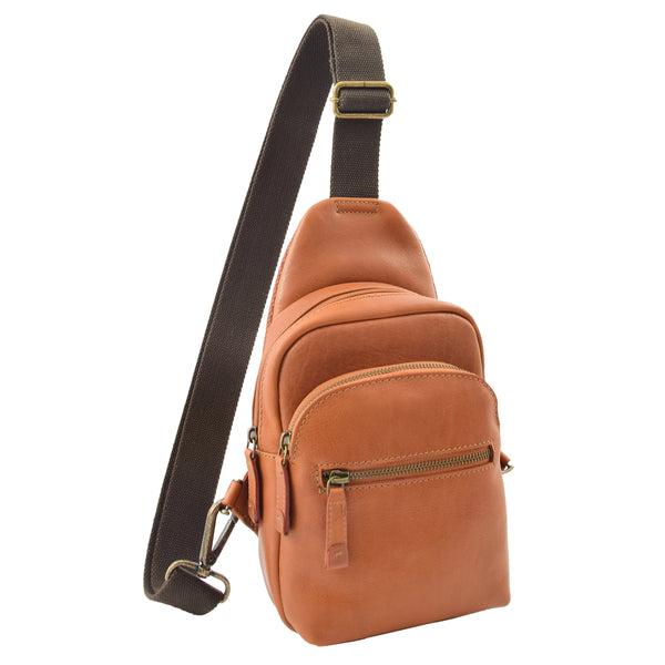 House Of Leather Real Leather Cross Body Chest Bag Kovrov Tan