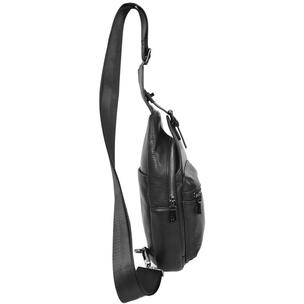 House Of Leather Real Leather Cross Body Chest Bag Phoenix Black