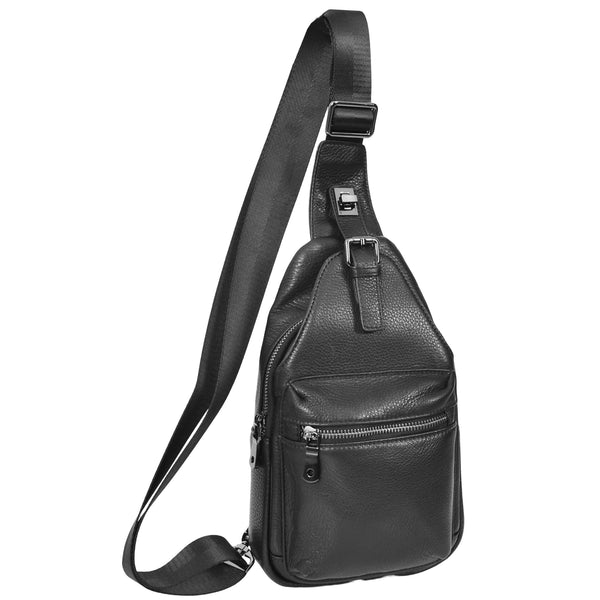 House Of Leather Real Leather Cross Body Chest Bag Phoenix Black