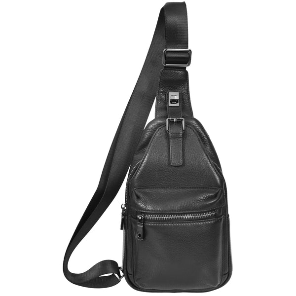 house of leather Real Leather Cross Body Chest Bag Phoenix Black