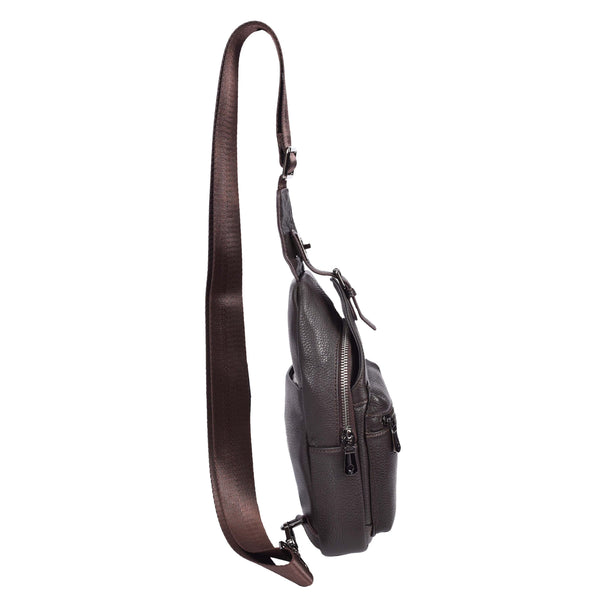 House Of Leather Real Leather Cross Body Chest Bag Phoenix Brown