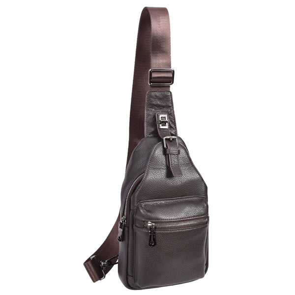 House Of Leather Real Leather Cross Body Chest Bag Phoenix Brown