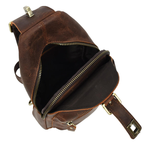 House Of Leather Real Leather Cross Body Chest Bag Phoenix Rust Brown