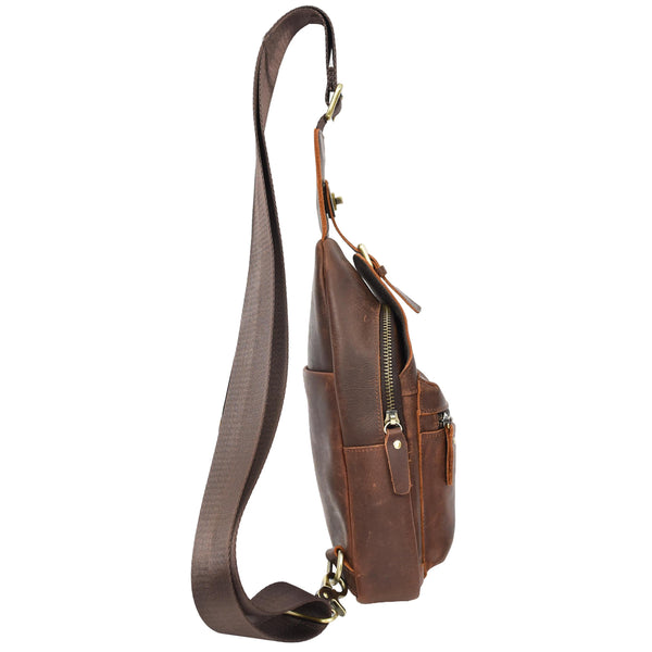 House Of Leather Real Leather Cross Body Chest Bag Phoenix Rust Brown