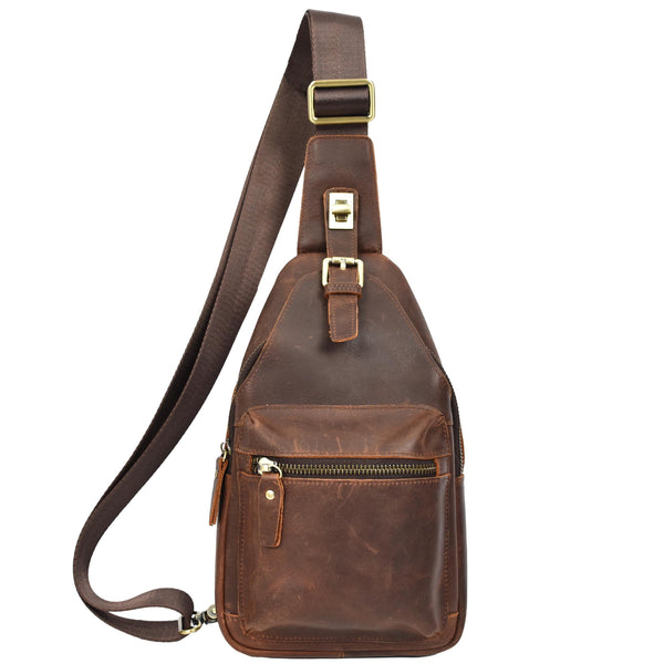 house of leather Real Leather Cross Body Chest Bag Phoenix Rust Brown