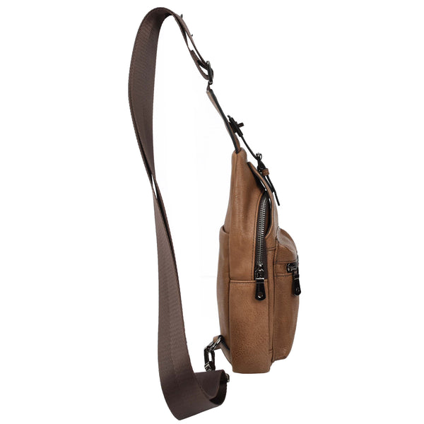 House Of Leather Real Leather Cross Body Chest Bag Phoenix Tan Brown