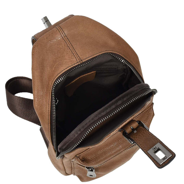 House Of Leather Real Leather Cross Body Chest Bag Phoenix Tan Brown