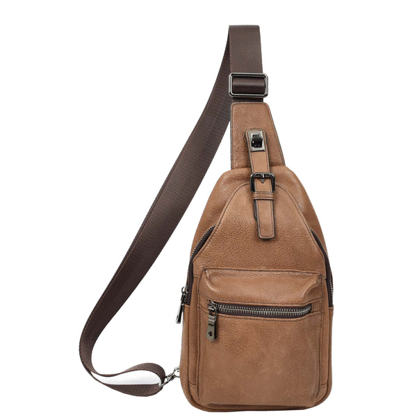 house of leather Real Leather Cross Body Chest Bag Phoenix Tan Brown