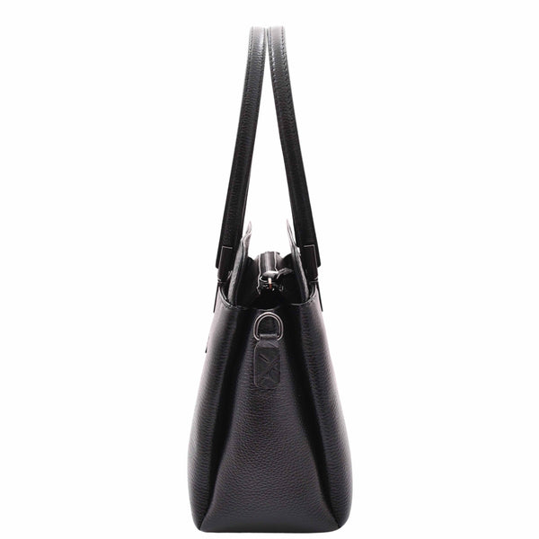 House Of Leather Real Leather Elegant Tote Zip Medium Shoulder Bag Edna Black