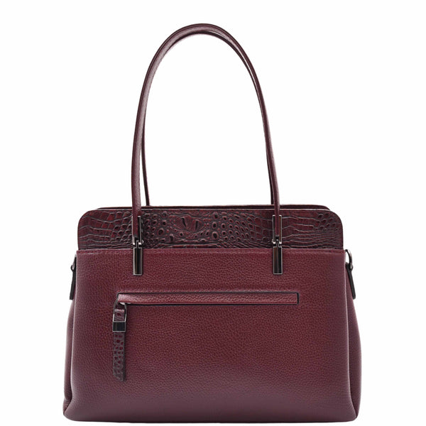 House Of Leather Real Leather Elegant Tote Zip Medium Shoulder Bag Edna Burgundy