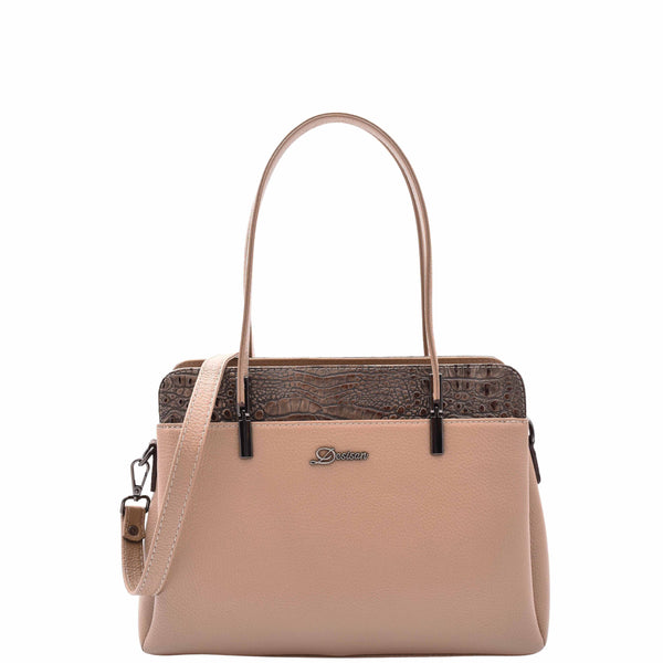 house of leather Real Leather Elegant Tote Zip Medium Shoulder Bag Edna Taupe