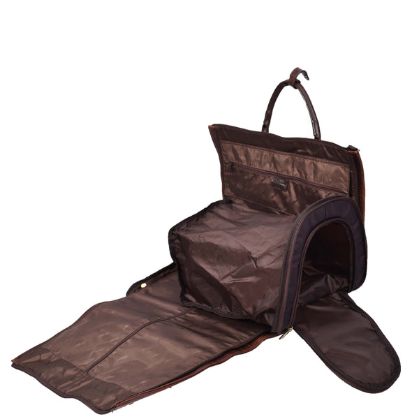 House Of Leather Real Leather Garment Suit Carrier 2-in-1 Holdall Duffel Travel Bag Ludlow Brown