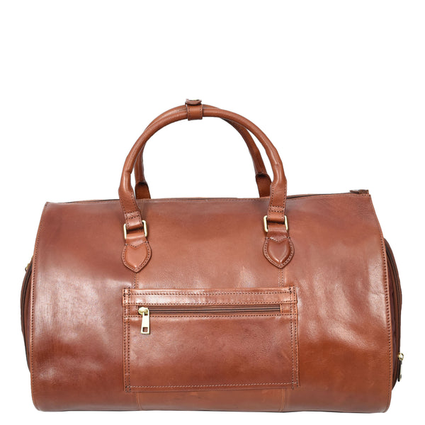 House Of Leather Real Leather Garment Suit Carrier 2-in-1 Holdall Duffel Travel Bag Ludlow Tan
