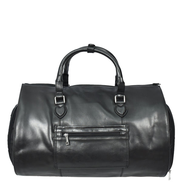 House Of Leather Real Leather Garment Suit Carrier 2-in-1 Holdall Duffel Travel Bag Ludlow Black