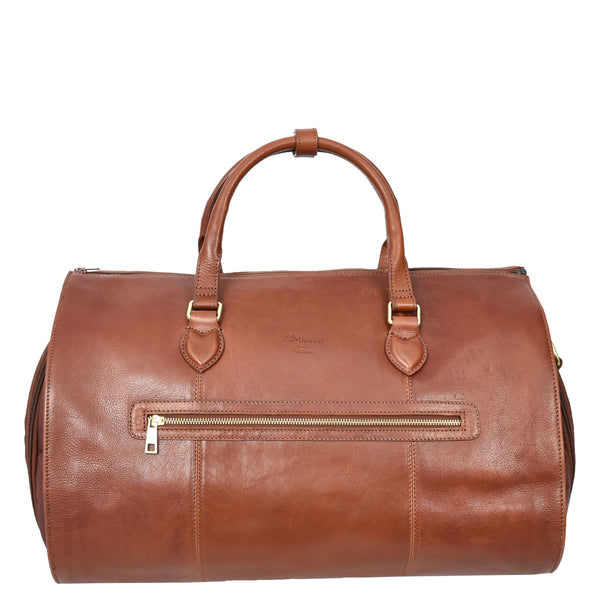 House Of Leather Real Leather Garment Suit Carrier 2-in-1 Holdall Duffel Travel Bag Ludlow Tan