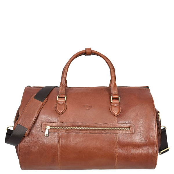 house of leather Real Leather Garment Suit Carrier 2-in-1 Holdall Duffel Travel Bag Ludlow Tan
