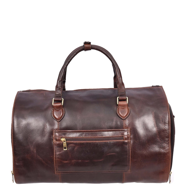 House Of Leather Real Leather Garment Suit Carrier 2-in-1 Holdall Duffel Travel Bag Ludlow Brown