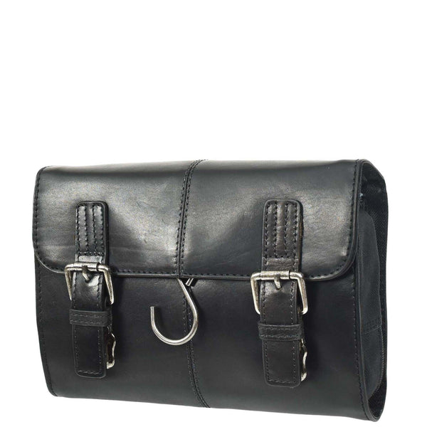 House Of Leather Real Leather Hanging Toiletry Wash Bag Mens Cruise Black