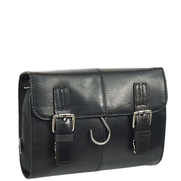 house of leather Real Leather Hanging Toiletry Wash Bag Mens Cruise Black