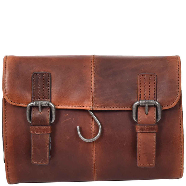 House Of Leather Real Leather Hanging Toiletry Wash Bag Mens Cruise Tan