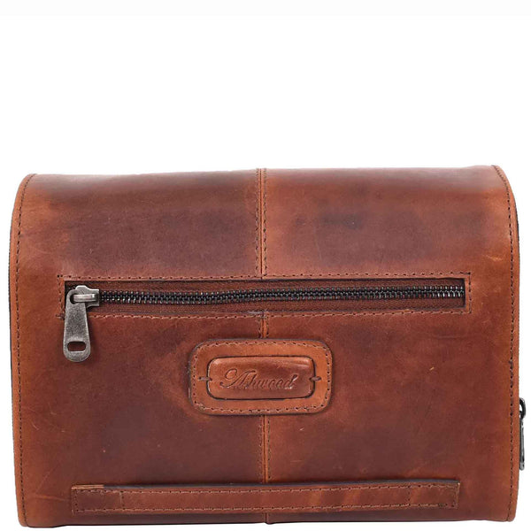 House Of Leather Real Leather Hanging Toiletry Wash Bag Mens Cruise Tan