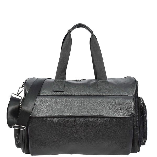 house of leather Real Leather Holdall Large Size Travel Weekend Organiser Bag Tunis Black