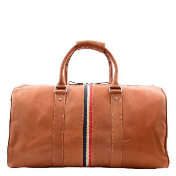 House Of Leather Real Leather Holdall Overnight Barrel Bag Springfield Cognac