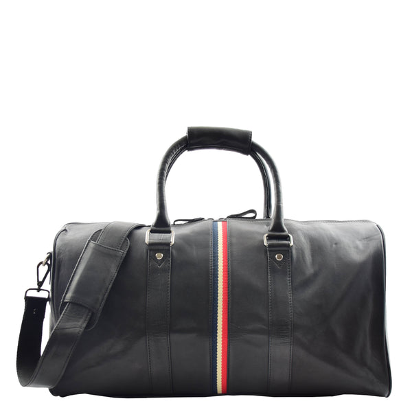 house of leather Real Leather Holdall Overnight Barrel Bag Springfield Black