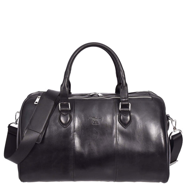 house of leather Real Leather Holdall Weekend Carry-on Cabin Size Travel Duffle Bag Cornwall Black