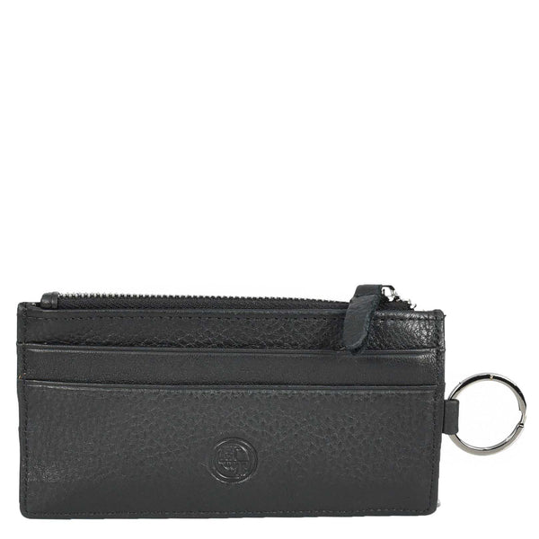 House Of Leather Real Leather Key Case Wallet Large Size Car Key Holder Organiser Pouch Trois Black