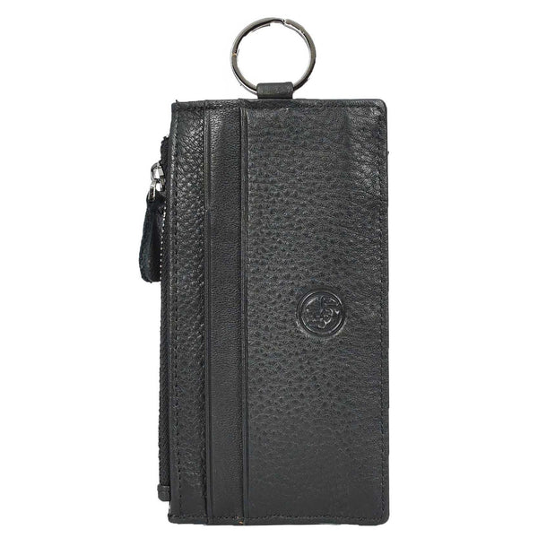 House Of Leather Real Leather Key Case Wallet Large Size Car Key Holder Organiser Pouch Trois Black