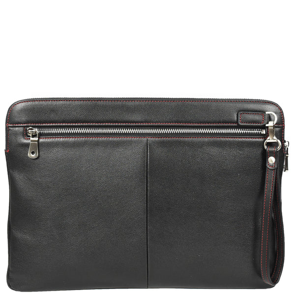 house of leather Real Leather Laptop Sleeve Bag Cover 15inch Note Document Folder Organiser Elche Black