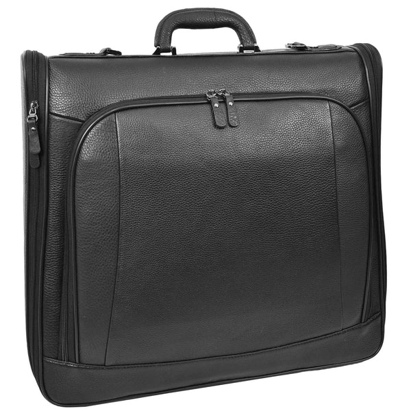 House Of Leather Real Leather Large Size Travel Garment Suit Carrier Bag Narok Black