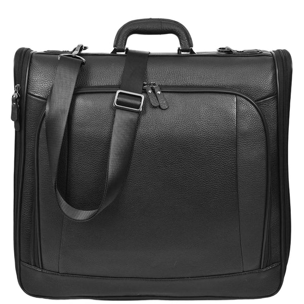 house of leather Real Leather Large Size Travel Garment Suit Carrier Bag Narok Black