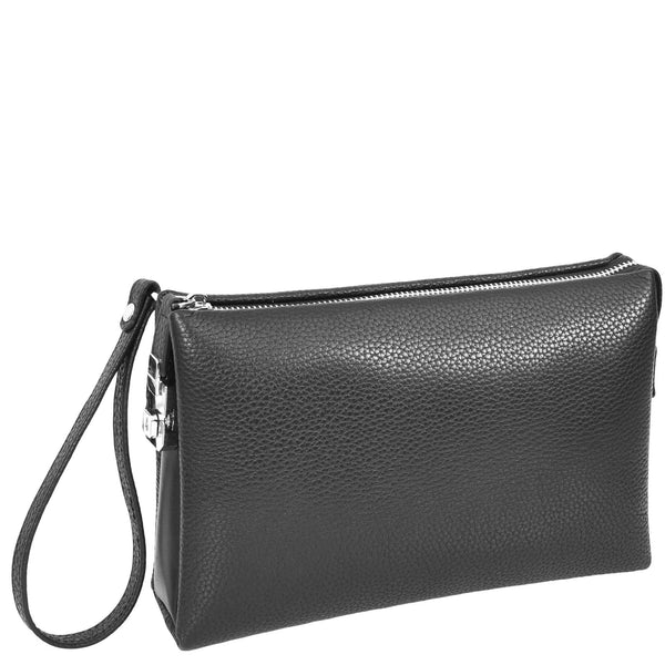 house of leather Real Leather Lockable Wrist Bag Thames Black