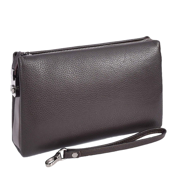House Of Leather Real Leather Lockable Wrist Bag Thames Brown