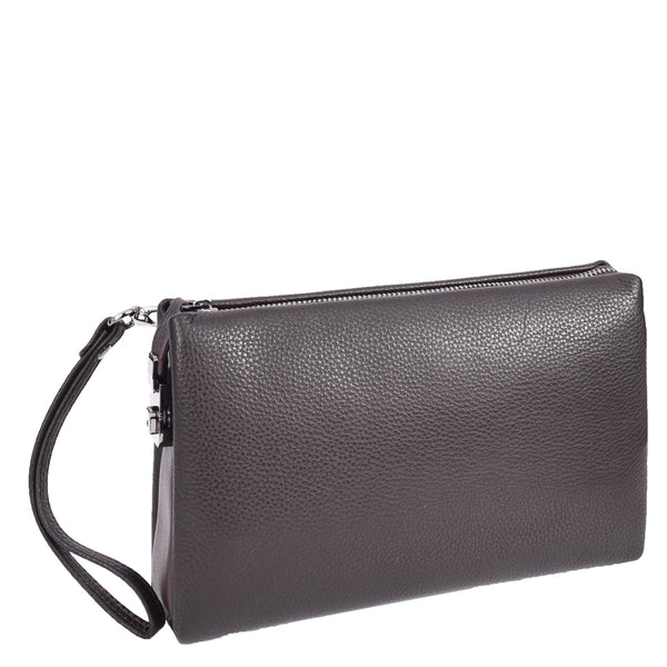 house of leather Real Leather Lockable Wrist Bag Thames Brown