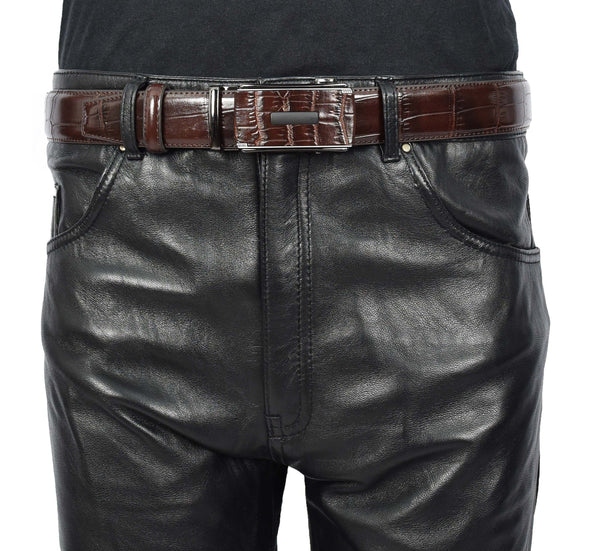 House Of Leather Real Leather Mens Adjustable Ratchet Buckle Belt Dress Suits Pants Every Day Wear Whistler Brown