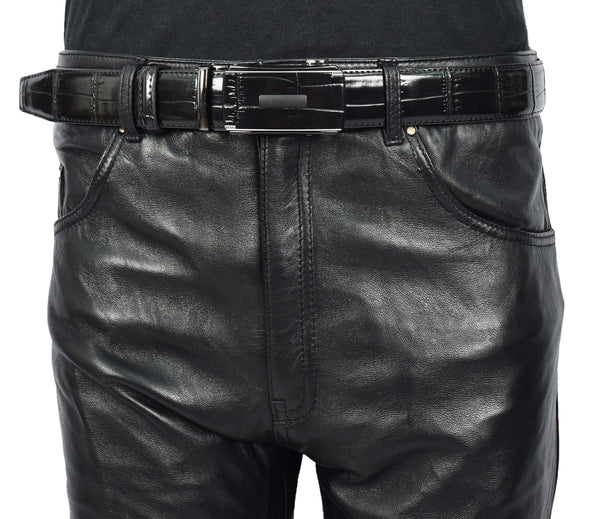 House Of Leather Real Leather Mens Adjustable Ratchet Buckle Belt Dress Suits Pants Every Day Wear Whistler Black