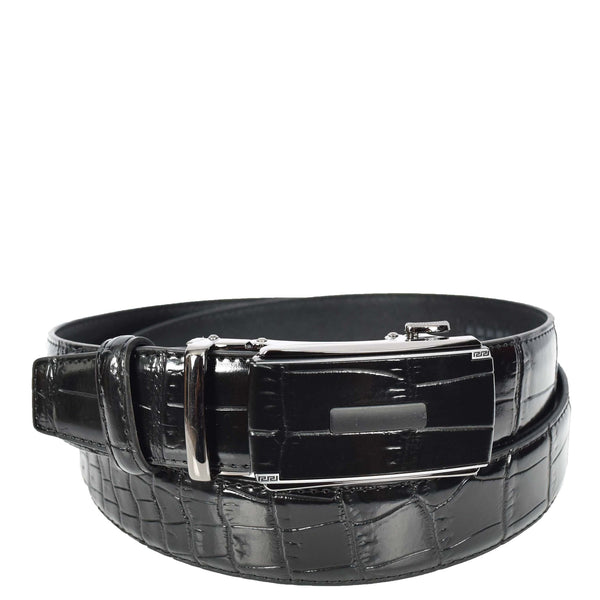 house of leather Real Leather Mens Adjustable Ratchet Buckle Belt Dress Suits Pants Every Day Wear Whistler Black