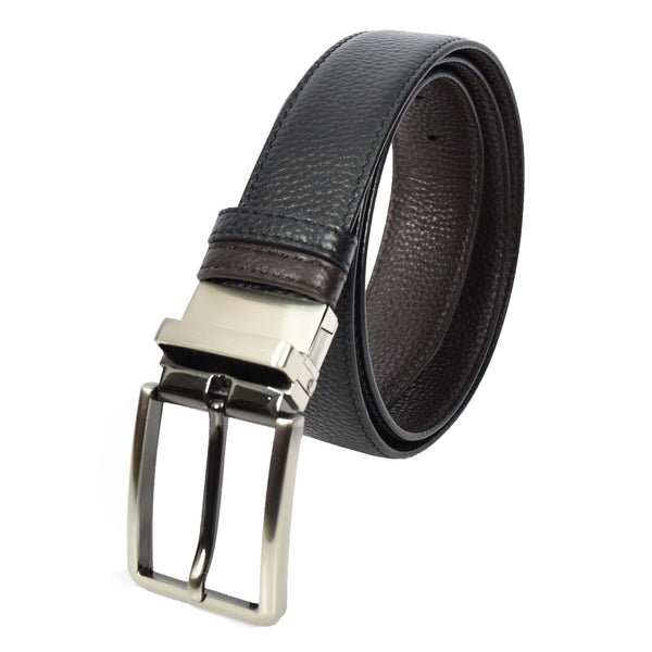 House Of Leather Real Leather Mens Reversible Belt With Rotated Buckle Dress Suits Casual Style Bursa Black/Brown