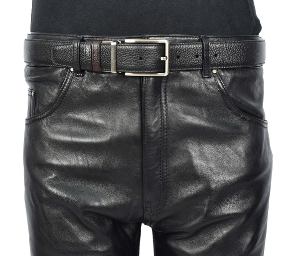 House Of Leather Real Leather Mens Reversible Belt With Rotated Buckle Dress Suits Casual Style Bursa Black/Brown