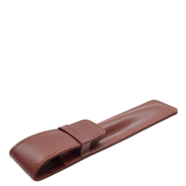 House Of Leather Real Leather Pen Cover Classic Ball Fountain Pen Holder Case HOL482 Brown