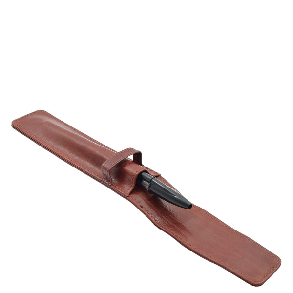 House Of Leather Real Leather Pen Cover Classic Ball Fountain Pen Holder Case HOL482 Brown