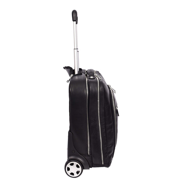 House Of Leather Real Leather Pilot Case Wheels Telescopic Handle For Business Travel Bag Sussex Black