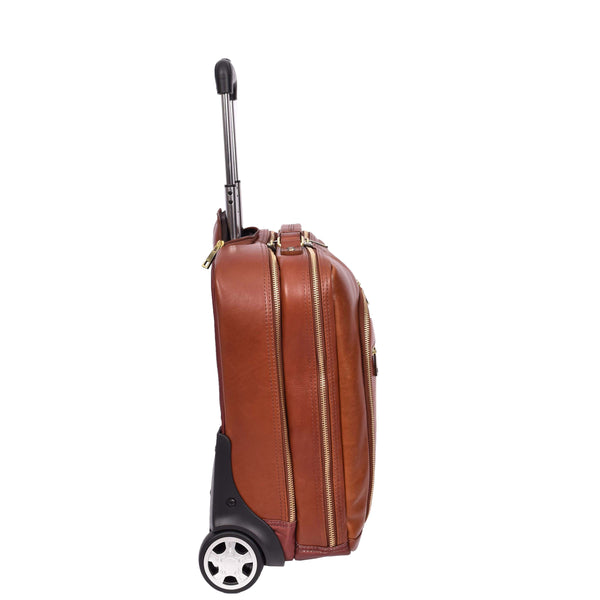 House Of Leather Real Leather Pilot Case Wheels Telescopic Handle For Business Travel Bag Sussex Tan
